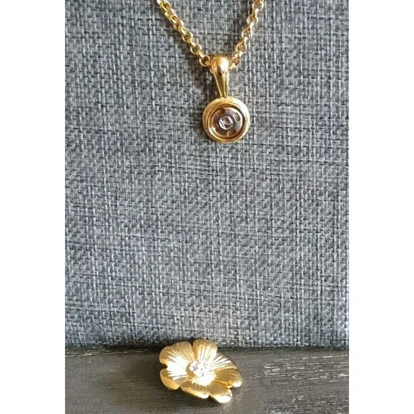 Joan Rivers Gold Tone Snap Rhinestone Flower Necklace Vintage - Picture 4 of 6